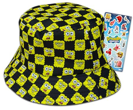 SpongeBob Fischerhüte für Kinder – SpongeBob-Zubehör-Set mit SpongeBob-Eimerhut und Aufklebern, SpongeBob-Hüte für Jungen, Mädchen