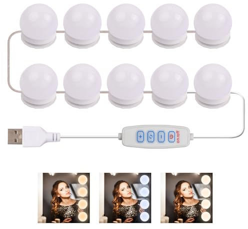 Litinliv LED Spiegelleuchte mit 3 Farbe, Schminktisch Leuchte, 10 Dimmbar Schminklicht, Hollywood-Stil Eitelkeits Spiegel Lichter Kit, Make Up Licht, Spiegellampe für Kosmetikspiegel Badzimmer Spiegel