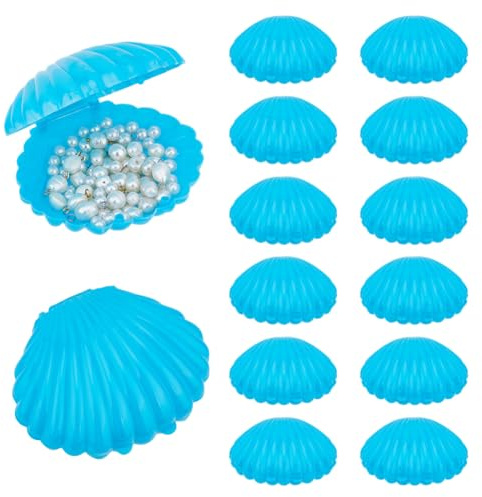 DICOSMETIC 12Pcs Shell Schmuck Aufbewahrungsbox Kunststoff Muscheln Storage Box für Schmuck 3,5 Shell Candy Boxen Ring Halter dekorative Box für Schmuck zu Hause (Deep Sky Blue)