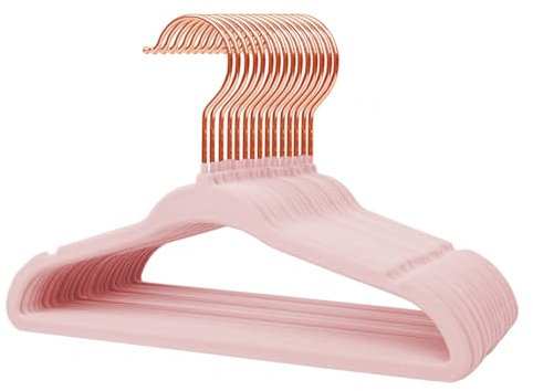 Stormix Baby Kleiderbügel 16er-Pack, 28cm rutschfeste Kleiderbügel aus Samt für Kinder, Kleiderbügel mit Schulterkerben für Kleinkinder Rosa (Rosengold-Haken)