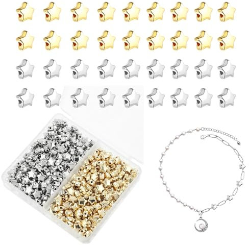 400 Pcs Friendship Bracelet Beads Making Kit - 6mm Star Bracelet Charms for Bracelet Jewelry Making Supplies Necklace Bracelet Earring DIY Crafts Gifts (Gold&Silver)
