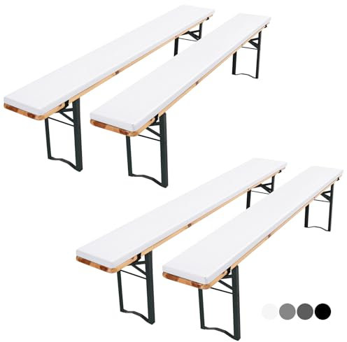 Pesonlook 4er Set Bierbankauflage für Bierzeltgarnitur, Bankauflage mit Reißverschluss 220x25x3cm waschbar Bierbankauflagen Polsterauflage für Biertisch und Partyzelt Set (Weiß, wasserabweisend)