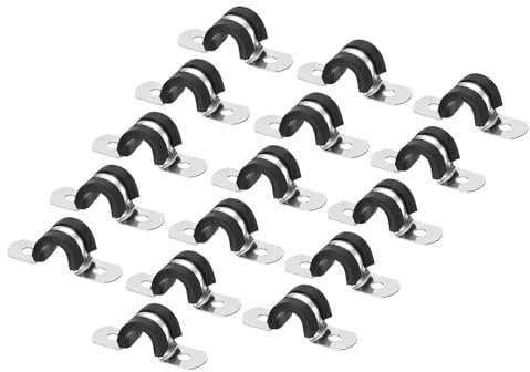 Unifizz 22Pcs 10mm(3/8) Cable Clamp, Rubber Cushioned Insulated Clamp 304 Stainless Steel U Shape Bracket Metal Hose Clamp Tube Holder for Pipe Wire Tube