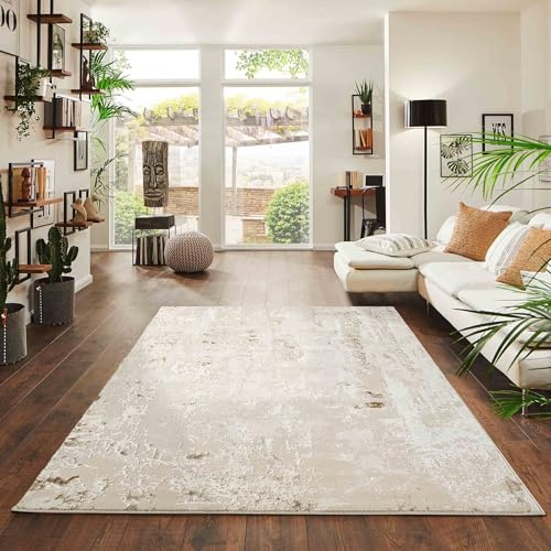 Emperor Metallic Abstract Modern Living Room Area Rug, Beige, 200x290cm