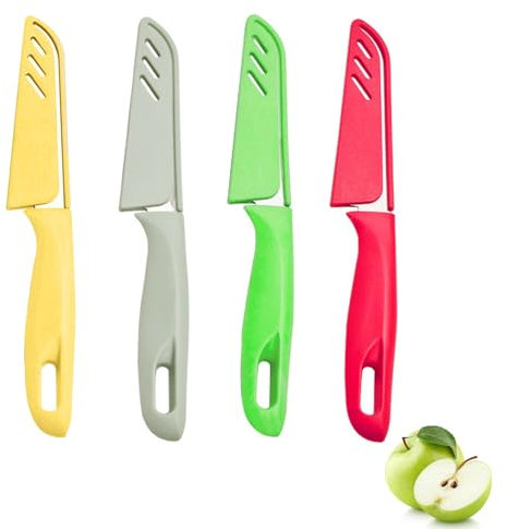 Ailelan 4-Pack Small Kitchen Knife Sets with Protective Cover, Durable and Sharp Vegetable Knives, Stainless Steel Suitable for Most Vegetables, Fruits and Meat