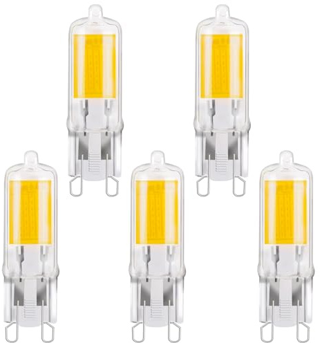 TobeBright Ampoule LED G9 2W Blanc Chaud 3000K COB LED 250LM Equivalent 25W Ampoule Halogène G9 Capsule Type JC, Non-Dimmable, 5-Pack