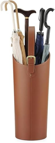 GWWBD Porte-parapluie en cuir de grande capacité pour 5 à 10 parapluies longs, range-parapluie avec crochets de plateau d'égouttement pour entrées, terrasses, garages, bureau (couleur : marron)