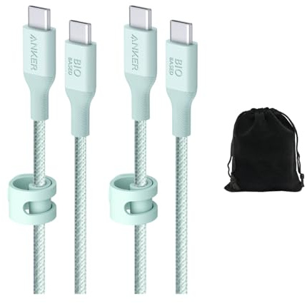 Anker 544 Bio-Nylon USB-C to USB-C Cable 10FT, Eco-Friendly Fast Charging Cable, Supports 140W PD for Laptops, Tablets, and Smartphones, Heavy-Duty- 30,000 Bend Lifespan, Includes Pouch (2, Green)