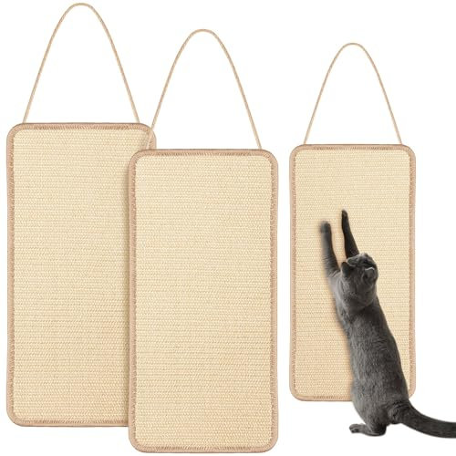 Dansydaisy 2 Pack Sisal Door Cat Scratching Mat Double Use Hanging Scratcher Wall Floor Mount Cat Scratch Mat Kitty Scratching Pad for Indoor Kitten with Hemp Rope, 7.87x19.69(Regular,Natural)