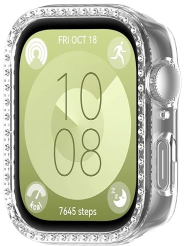 Miimall Diamant Hülle Kompatibel mit Huawei Watch Fit 3 Gehäuse Case, Stoßfeste Vollschutz Harter PC Schutzrahmen Aushöhlen Cover für Huawei Watch Fit 3 Schutz Zubehör, Transparent