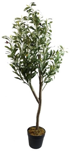 Leaf Design UK Schwarzer Kunststofftopf, 120 cm, künstlicher Olivenbaum mit Holzstamm