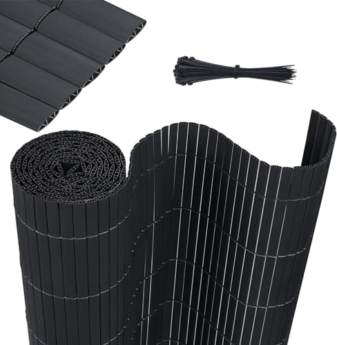 HENGMEI PVC Sichtschutzmatte Sichtschutzzaun Balkonverkleidung Sichtschutz Wasserdicht Sichtschutzzaun mit Kabelbindern Verstärkte Lamellen Privatsphäre PVC Zaun Blickdicht, 200x300cm, Anthrazit
