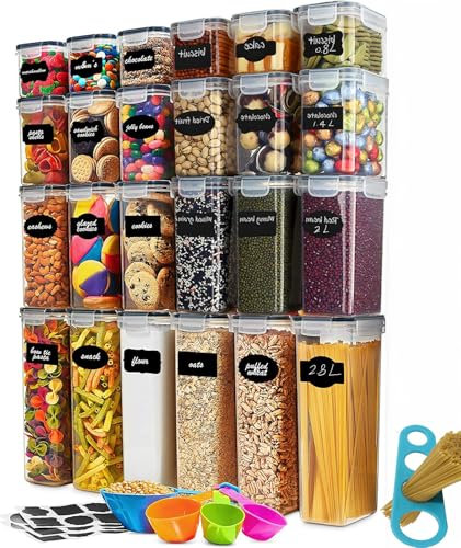 Goldeluxe 42L Große Kapazität,24er Vorratsdosen Mit Deckel Luftdicht, Aufbewahrungsbox Küche Organizer, BPA-frei, Plastik, Stapelbar, Vorratsbehälter Set Für Lebensmittel, Einschließlich Spaghetti