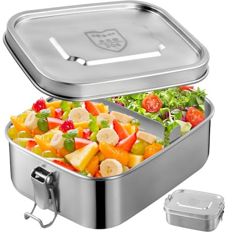 Fiambrera de Acero Inoxidable, Caja Bento De 1000 Ml Para Trabajadores De Oficina, Lunch Box Hermetica con silicona, con Partición Extraíble, para Niños, Adultos y Estudiantes