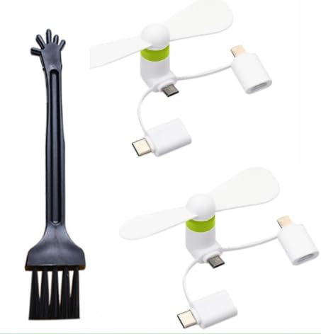 SEMINISMAR Mini-Handy-Ventilator,2 PCS Tragbarer Mini-USB-Handy-Lüfter,3-in-1 Tragbarer Kühler Rotierender Ventilator,Kompatibel mit iPhone/Typ C/Lightning-Port-Ventilator,Weiß 