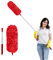 Fogray 2025 Upgraded Extendable Feather Duster with Soft Silicone Cap, Telescopic Long Handled Microfiber Dusters for Cleaning, Cobweb High Ceiling Fan Roof Blinds Cars, Washable & Bendable(Red)