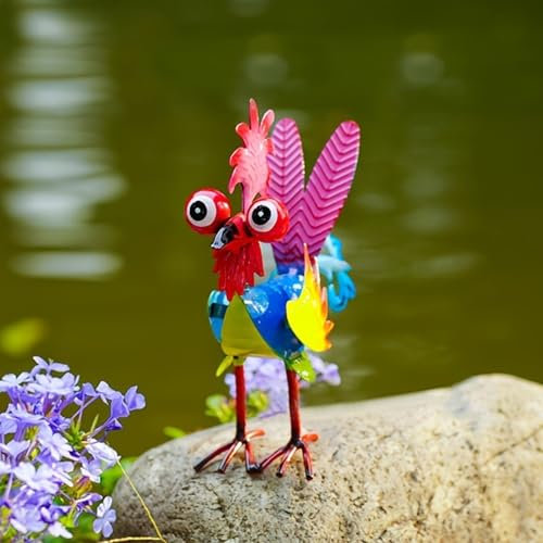 FONDUO Garten Figuren Deko Huhn 20.5x16cm, Metall Gartendeko ühner Für Draußen Wetterfest Frühlingsdeko Gartenfiguren Huhn Deko Garten Ornamente für Rasen Terrasse Frühling Ostern Dekoration (B)