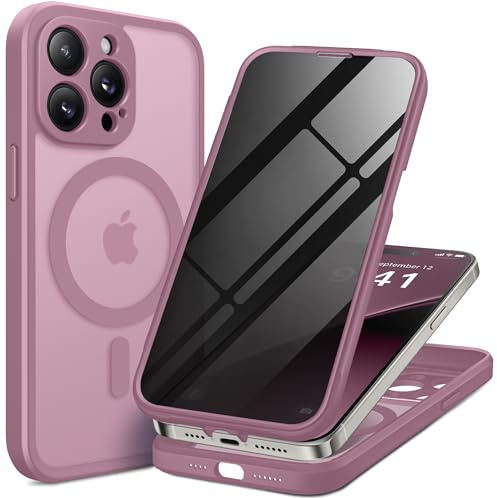 BERFY for iPhone 14 Pro Max Case, Compatible with Magsafe, Palevioletred | Built-in Privacy Screen Protector, Full Camera Protection, Shockproof Full Body Translucent Matte Magnetic Phone Case 6.7