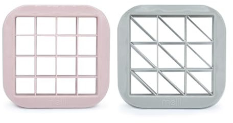 melii Reusable 2 Pack Bite Sized Food & Sandwich Cutters for Adults, Kids & Toddlers - Square & Triangle Mini Shapes - Pink & Grey