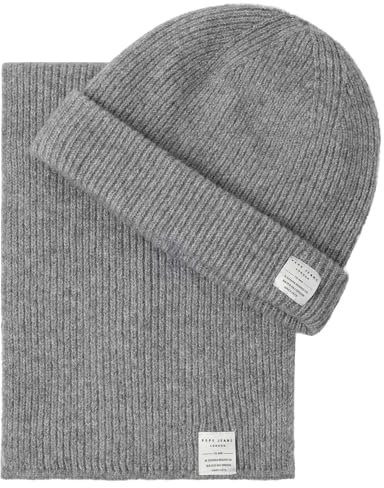 Pepe Jeans Edward Set Herren-Schal, Grau (DARK GREY MARL), Einheitsgröße, Grau (Dunkelgrau meliert), Einheitsgröße