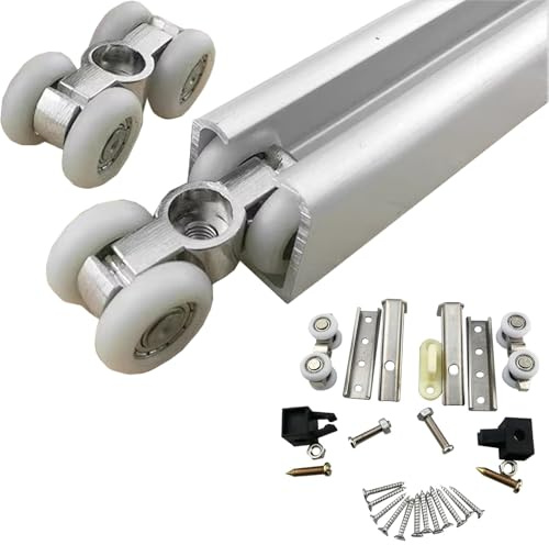 ERRULAN Heavy Duty Sliding Closet Door Track Kit, Double/Single Bypass Barn Door Hardware for 1.5-2.2 cm Thickness, Top Mounted Sliding Closet Door Track for 2 Door System(Single,90 cm)