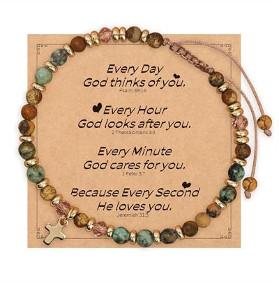 Fonyiunce Bracciale Donna Pietre Naturali con Croce, Braccialetti Perline, Braccialetto Donna Pietre Naturali, Bracciale Rosario, Regali Religiosi, Idea Regalo Amica Speciale, Sorelle, Mamma, Nonna