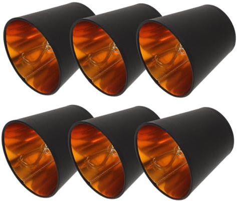 BESTYASH 6Er-pack Fasslampenschirme Schwarz Gold E14 Lampenschirm Ersatz Aus Metall Für Tischlampen Pendelleuchten Und Vintage-Kronleuchter Für Wohnzimmer Und Schlafzimmer