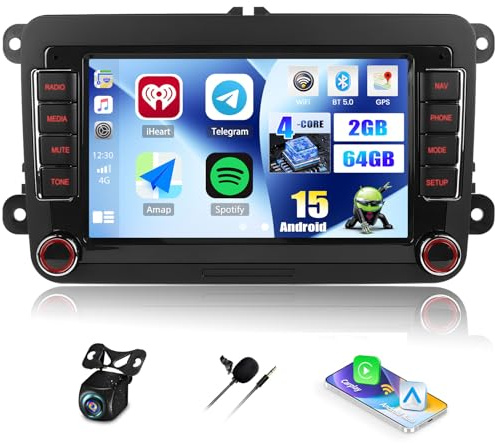CAMECHO Android 15 VW Autoradio für VW Golf 5 Golf 6 Polo Skoda mit Navi Carplay Android Auto,9-Zoll Bildschirm 2 Din Golf 5 Autoradio mit Bluetooth5.0 FM/RDS USB/Type-C+Rückfahrkamera