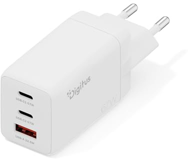 DIGITUS USB-C Ladegerät GaN II – 67W – 2X USB-C, 1x Typ-A – 3 Ports | Schnellladegerät kompatibel mit Laptop, MacBook Pro/Air/Neo, iPad, iPhone, Samsung Galaxy, Pixel, Steam Deck