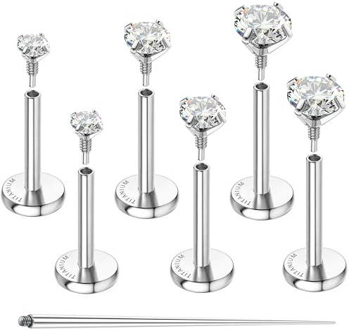 Sllaiss G23 Titanium Flat Back Earrings Piercing Jewellery Hypoallergenic | 16G/18G Internal Thread Studs, Cartilage Helix Tragus Conch Piercing Jewellery Nose Lip Labret Studs, Gold/Silver/Black