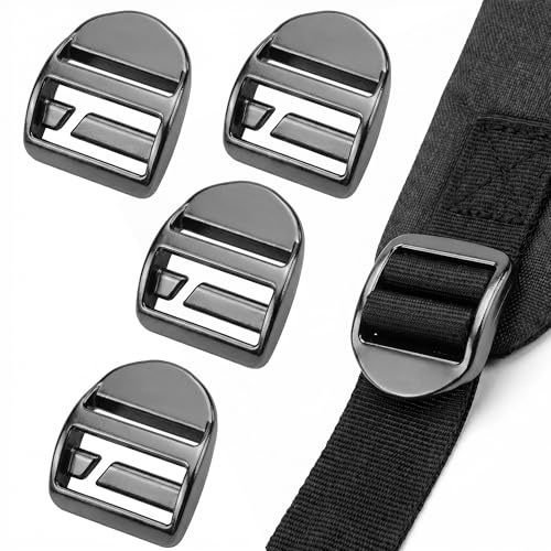 hankousi Pack of 4 Black Metal Ladder Lock Buckles, 25mm Inner Diameter Backpack Replacement Buckles, Heavy-Duty Webbing Adjuster Clips for Backpacks, Luggage Straps & Seat Belts