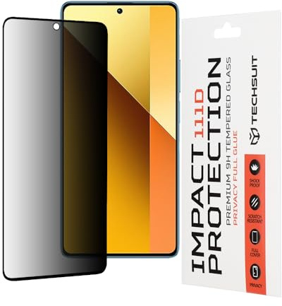 Techsuit Sichtschutzfolie für Xiaomi Redmi Note 13 5G Gehärtetes Glas mit 9H Härte, Vollständige Abdeckung, Stoßschutz, Blickschutz Beschichtung, Anti Fingerabdruck, Blasenfrei, 111D Privacy Full Glue