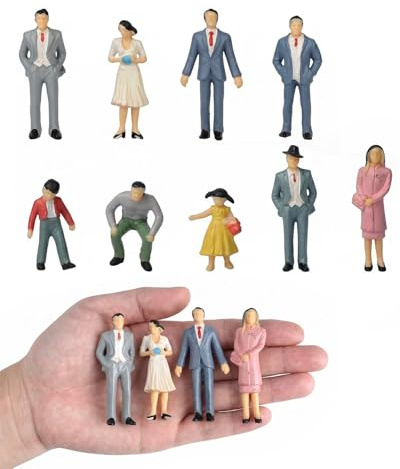 YAPKOLV Miniatur Menschen Figuren 20 Stück 1:30, Bemalte Modellbau Figuren Set für realistische Modelleisenbahn, Diorama & Architektur Szenen