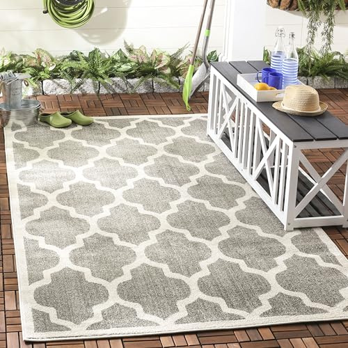 SAFAVIEH Amherst Collection Area Rug - 6' x 9', Dark Grey & Beige, Moroccan Trellis Design, Non-Shedding & Easy Care, Ideal for High Traffic Areas in Living Room, Bedroom (AMT420R)