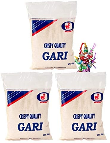 3er-Pack - [3x 1kg] Grobes Maniokmehl, Cassava Mehl, GARI, Kassava Mehl, glutenfrei, von PRAISE + ein kleiner Glücksanhänger gratis