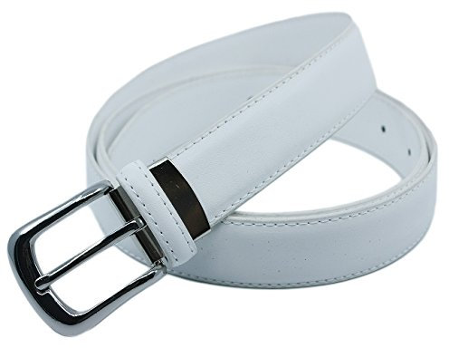 YEHMAN Klassischer 3 cm breiter Gürtel aus Rindspaltleder, verstellbar, silberfarbene Dornschließe 120 cm, weiß, 120 cm