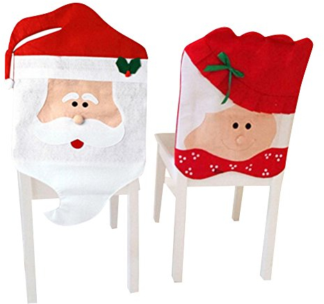 West See 2 Stück Weihnachtsmann Santa Stuhlhusse Husse Weihnachtsmütze Nikolausmütze Weihnachtsdeko Stuhlüberzug