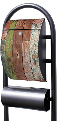 Banjado® Stand Briefkasten in Hammerschlag-Optik in Größe 150x47x22cm mit Motiv Buntes Holz - Briefkasten mit Standfuß/Postkasten freistehend als Standbriefkasten mit Zeitungsfach