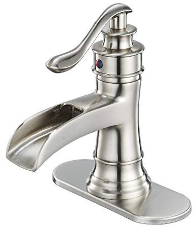 Bwe Bec cascade seule poignée de salle de bain Lavabo Robinet robinet mitigeur, Orb Bronze huilé nickel brossé