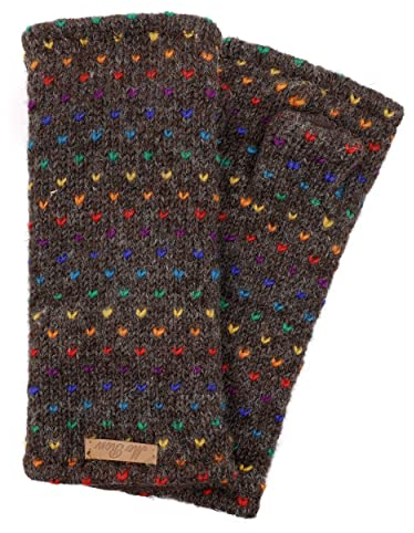 McRon Damen Gestrickte Pulswärmer Stulpen Modell Ines regenbogen Naturdunkelbraun 2 91R