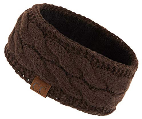 C.C Winter-Stirnband, flauschig, mit Fleece gefüttert, dick, gestrickt, Headwrap (HW-20) (HW-33), Braun, Einheitsgröße
