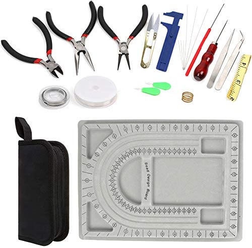UHAPEER 23 PCS Jewelry Making Tool Sets, Include Bead Board, Pliers, Cutter, Scissors, Ruler for Earring, Beading and Necklace DIY, Crafting, Fixing, Cleaning