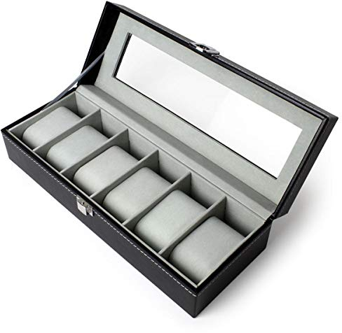 igadgitz home U7088 - Uhrenbox Uhrenkasten Uhrenkoffer - Schwarz - 6 Uhren