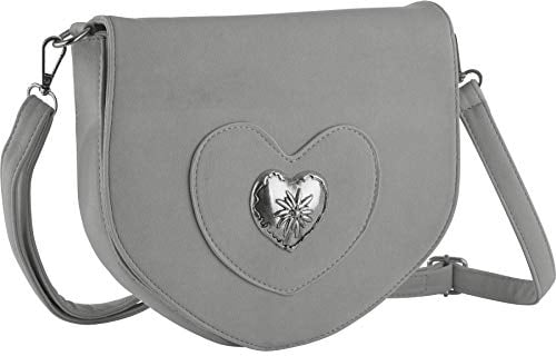 dressforfun 900650 Damen Trachten Handtasche mit Herz Motiv, Schicke Trachtenhandtasche in Wildlederoptik (Grau | Nr. 303261)