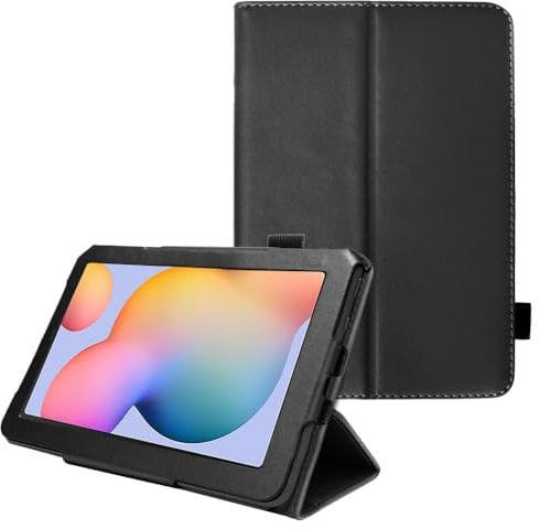 TECHGEAR Coque Cuir Compatible avec Samsung Galaxy Tab S6 Lite 10.4 Pouces (SM-P610/P613/P615/P619/P620/P625) Housse de Protection en Cuir PU avec Support Stand et Prise Main [Noir]