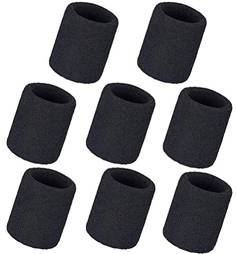 kuou 8 Pcs Sweet Wristbands, Thicken Black Wristbands Protective Elastic Sports Wrist Sweat Bands for Tennis, Basketball, Running, Gym