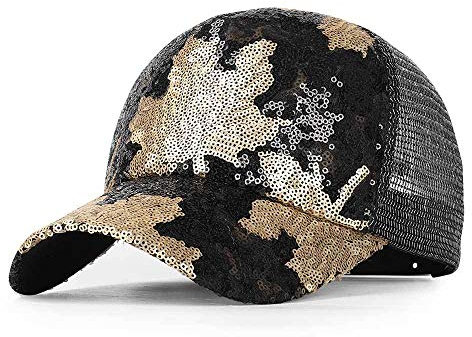 NIUASH Baseball Caps Damen Shiny Baseball Cap Frauen Ahorn Pailletten Casual Mesh Hut Sommer weiblich Glitter Snapback Hut verstellbar P601-C
