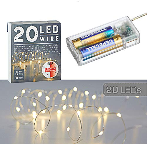Cepewa Mikro Draht Lichterkette Stern warmweiß silber Batterie Deko Beleuchtung Weihnachten Timer (1 x 20 LED Mikro-Draht Lichterkette)