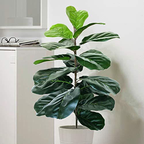 Artificial Fiddle Leaf Fig Tree Twig Faux Ficus Lyrata Plants Greenery for Home Office Yard Indoor and Outdoor Decoration (1 Branch - 28 inch)