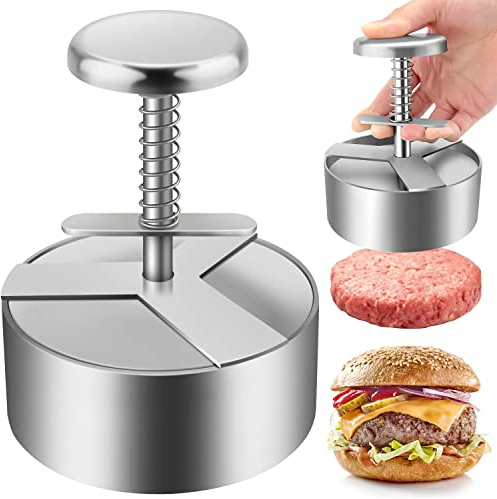 TIANTOU Presse à Burger, 304 Acier Inoxydable Presse à Hamburger, Ajustable Steak Haché Presse à Burger, Facile à Utiliser, Antiadhésive Presse à Hamburger pour Réunion de Famille, Fête